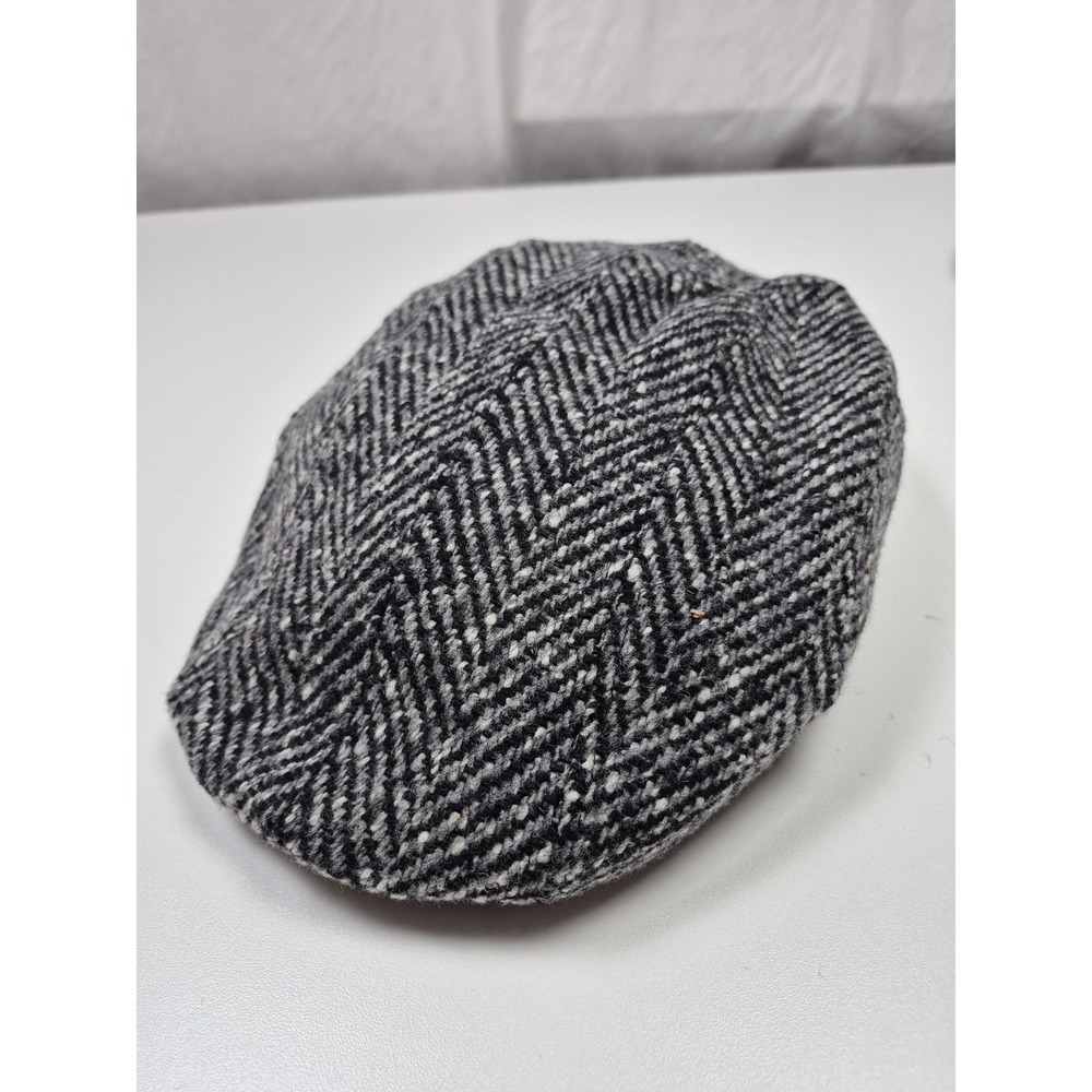 Stetson Hat Flat Cap Mens XL Gray Herringbone Wool Tweed Lined Ivy Winter